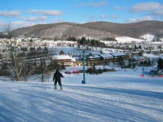 Holiday Valley's primary base area sits at the bottom of the Mardi Gras Express Quad.