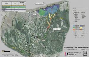 A map depicting Breckenridge Ski Resort's proposed expansion onto neighboring Peak 6.