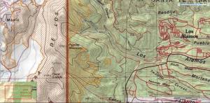 This map shows outlined in orange the areas burned in the Las Conchas fire as of Tuesday, including portions of Pajarito Ski Area. (image: GeoMAC)