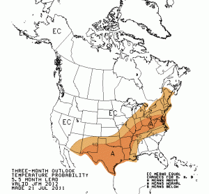 The National Weather Service's temperature outlook for Jan.-Mar. 2012. (image: CPC)