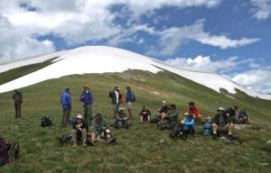 A lunch break during a July tour to the site of the proposed new Peak 6 chair at Breckenridge under the alternative preferred by the resort. (photo: Bob Berwyn)