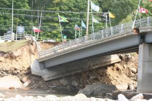 Flood waters from Tropical Storm Irene led to the collapse of the bridge that forms the primary access to Loon Mountain ski area in New Hampshire. (photo: Loon Mountain)