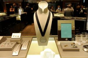 The new USSA Gold Pass, on display at the Tiffany & Co. flagship store on Fifth Avenue in New York City, allows its bearer to ski or snowboard at any resort in the U.S. (photo: Jon Simon)