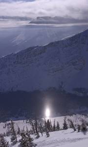 A sun dog forms below Castle Mountain's South Chutes (photo: FTO/Kevin Gawenus)