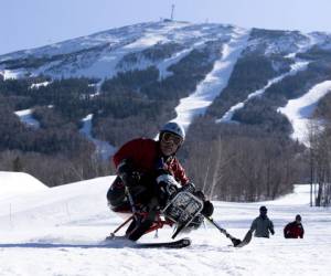 An athlete with Maine Handicapped Skiing, founded by Maine Ski Hall of Fame inductee Chip Crothers, on the slopes of Sugarloaf. (photo: Sugarloaf) An athlete with Maine Handicapped Skiing, founded by Maine Ski Hall of Fame inductee Chip Crothers, on the slopes of Sugarloaf. (photo: Sugarloaf)