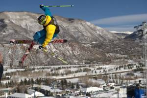 David Wise, of Reno, Nev.,competes in the Men's Ski SuperPipe Final during Winter X Games Aspen 2012. (Photo by Allen Kee / ESPN Images)