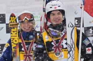 Saturday's World Cup gold medalists and moguls leaders Hannah Kearney, of Norwich, Vt., and Mikael Kingsbury of Deux-Montagnes, Quebec, Canada pose in Naeba, Japan. (photo: USSA/Garth Hagar) Saturday's World Cup gold medalists and moguls leaders Hannah Kearney, of Norwich, Vt., and Mikael Kingsbury of Deux-Montagnes, Quebec, Canada pose in Naeba, Japan. (photo: USSA/Garth Hagar)