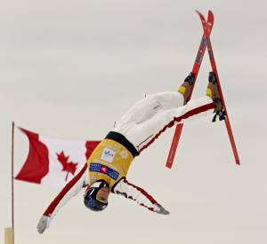 Canadian Olivier Rochon wins a warm and windy World Cup aerials skiing competition in Calgary, Canada on Sunday. (photo: CFSA) Canadian Olivier Rochon wins a warm and windy World Cup aerials skiing competition in Calgary, Canada on Sunday. (photo: CFSA)