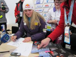 American ski racer Lindsey Vonn, of Vail, Colo., signs autographs for Russian fans last week in Sochi, site of the 2014 Winter Olympic Games. (photo: USSA) American ski racer Lindsey Vonn, of Vail, Colo., signs autographs for Russian fans last week in Sochi, site of the 2014 Winter Olympic Games. (photo: USSA)