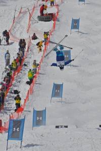 Patrick Deneen, of Cle Elum, Wash., airs en route to victory in a World Cup dual moguls competition on Sunday in Naeba, Japan. (photo: USSA)