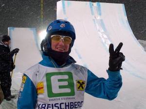 Scotty Bahrke, from the Lake Tahoe region in California, celebrates his career's first World Cup aerials win in Kreischberg, Austria on Friday night. (photo: USSA) Scotty Bahrke, from the Lake Tahoe region in California, celebrates his career's first World Cup aerials win in Kreischberg, Austria on Friday night. (photo: USSA)