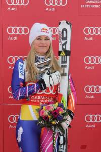 Vail, Colo.'s Lindsey Vonn produced a stunning, on-edge downhill run in Garmisch on Saturday to win the historic 50th Audi FIS Alpine World Cup of her career. (photo courtesy: USST)