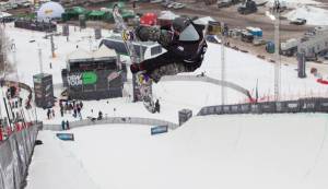 Mal Prior airs during the men's superpipe finals at the Gatorade Free Flow Tour, held on Sunday in conjunction with the Winter Dew Tour at Snowbasin Resort in Utah. (photo: Alli Sports)