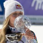 Vail, Colo.'s Lindsey Vonn with her crystal globe after winning the womens downhill title at the FIS Alpine Skiing World Cup finals held at Schladming Austria last month. (photo: Mitchell Gunn)