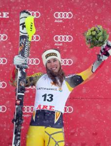 Canada's Marie-Michele Gagnon enjoys her first trip to the World Cup podium following a slalom on Saturday in Are, Sweden. (photo: Pentaphoto/Alpine Canada)