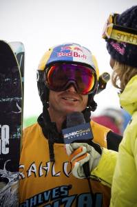 Daron Rahlves is interviewed by Karina Hollekim of NBC Television on Sunday following his victory in the Rahlves' Banzai Tour Super Final at Sugar Bowl Resort in California. (photo: Erik Seo/Red Bull Content Pool) Daron Rahlves is interviewed by Karina Hollekim of NBC Television on Sunday following his victory in the Rahlves' Banzai Tour Super Final at Sugar Bowl Resort in California. (photo: Erik Seo/Red Bull Content Pool)