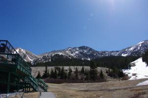 Bare ground surrounds the A-Basin base lodge on Monday. (photo: Arapahoe Basin)