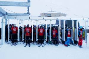 Skiers and riders line up for the first chair of the ski season at Mt. Hutt, near Methven, New Zealand on Saturday. (photo: NZski.com) Skiers and riders line up for the first chair of the ski season at Mt. Hutt, near Methven, New Zealand on Saturday. (photo: NZski.com)