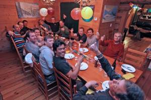 Group dinner at White Grizzly's lodge in Meadow Creek, British Columbia (photo: Karl Weatherly)