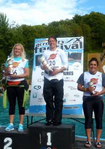 The women's podium from the 2012 AcrobatX Mondial in Lac Beauport, Quebec at CNEAYL on Sunday. From L to R: Assoli Slivets, Sabrina Guerin, Melissa Corbo (photo: CFSA) The women's podium from the 2012 AcrobatX Mondial in Lac Beauport, Quebec at CNEAYL on Sunday. From L to R: Assoli Slivets, Sabrina Guerin, Melissa Corbo (photo: CFSA)