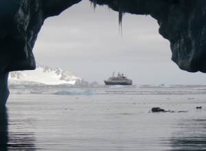 The M/V Clipper Adventurer off Livingston Island (photo: FTO/Liz O'Mara)