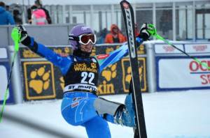 Slovenia's Tina Maze celebrates victory in the St. Moritz super combined on Friday (photo: FIS Alpine)