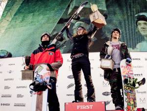The 2012 Burton US Open Snowboarding Championships men's halfpipe podium. (photo: Burton)