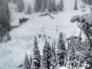 Avalanche debris fills the area surrounding the base of Crystal Mountain's High Campbell chairlift. (photo: Crystal Mountain)