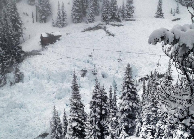 Avalanche debris fills the area surrounding the base of Crystal Mountain's High Campbell chairlift. (photo: Crystal Mountain)