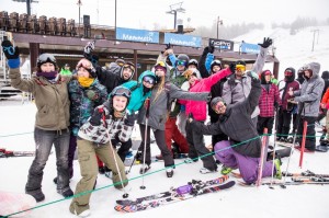 Anxious skiers and riders celebrate opening day this morning at Mammoth Mountain, Calif. (photo: Peter Morning/MMSA)