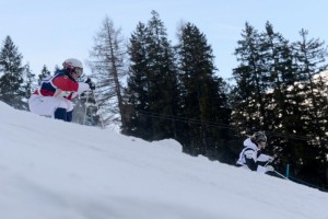 American Hannah Kearney competes against Canada's Justine Dufour-Lapointe in the women's dual moguls finals at the 2015 World Championships in Kreischberg, Austria on Monday. (photo: Getty Images-AFP/Michal Cizek/courtesy USST) 