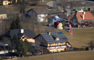 Ryan Stassel, of Anchorage, Alaska, shreds to first place in the World Championships slopestyle in Kreischberg, Austria on Wednesday. (photo: Getty Images-AFP/Michal Cizek/courtesy US Snowboarding)