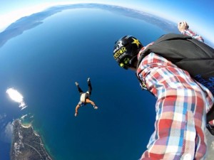 Erik Roner skydives over Lake Tahoe last week. (photo: Facebook)