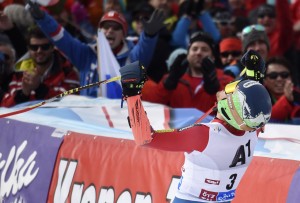 Ted Ligety celebrates in the finish after taking the first victory of the season on Sunday in Soelden, Austria. (photo: Getty Images/Agence Zoom-Michel Cottin via USST)