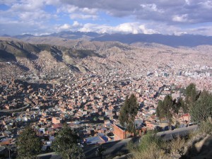 The flat-topped crest of La Mururata can be seen on the horizon on right in this photo of La Paz, Bolivia, the world's highest capital city. (file photo: Phil Whitehouse)