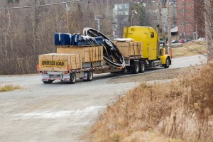 The new King Pine lift base terminal arrives at Sugarloaf earlier this month. (photo: Sugarloaf Mountain Resort)