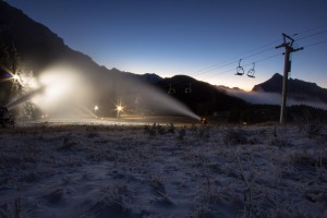 Snowmaking at Mt. Norquay on October 28. (photo: Mt. Norquay Banff)