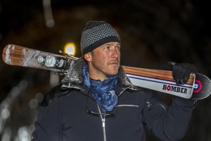Bode Miller poses with Bomber skis in September in Portillo, Chile. (photo: Jonathan Selkowitz)