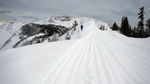 Panorama Pro Patroller JC Morel looks into Donny B’s from the new Taynton Bowl ridgetop access road on Thursday. (photo: R. R. Andrew Nelson)