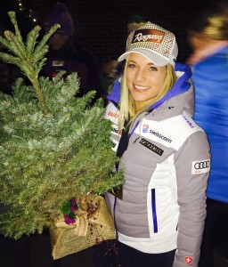 Giant Slalom winner Lara Gut of Switzerland shows off her Aspen Champions Grove tree that will be planted just off the Ruthies run at Aspen Mountain to honor her win on Friday, alongside the winners of each Aspen Winternational Slalom and Giant Slalom race. (photo: Aspen Snowmass)