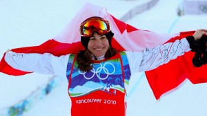 Canadian snowboarder Maëlle Ricker celebrates gold in Vancouver in 2010. (file photo: Canadian Olympic Committee)