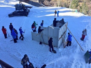 U.S. Freestyle Ski Team athletes, coaches and staff gather this week to build the aerials kickers at Utah Olympic Park. (photo: USST)