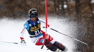 Swiss skier Lara Gut records the fastest time in Friday's slalom run to win the Val d'Isere Combined. (photo: FIS/Agence Zoom)