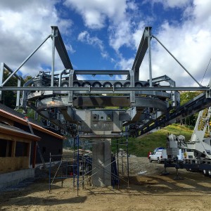 Construction takes place on the base terminal of Haystack's new Barnstormer lift earlier this summer. (photo: The Hermitage Club)