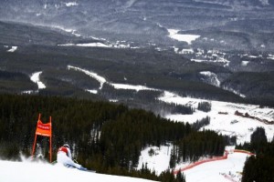 Stacey Cook rips to third place in the second training run at Lake Louise. (Getty Images/Agence Zoom-Alexis Boichard via USST)