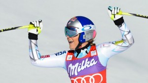 Lindsey Vonn celebrates another victory and another World Cup  record on Saturday in Cortina d'Ampezzo, Italy. (photo: FIS/Agence Zoom)