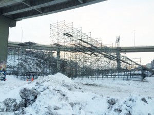 Construction is already underway in Quebec City to build the Big Air ramp for Snow Jamboree 2016. (photo: Gestev)