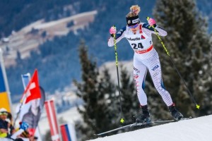 Jessie Diggins skates to victory in Toblach, Italy on Friday. (photo: Getty Images/Agence Zoom-Stanko Gruden via USST)