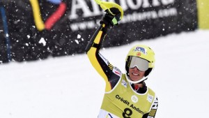 Canada's Marie-Michele Gagnon celebrates her second career World Cup win on Sunday in Andorra. (photo: FIS/Agence Zoom)