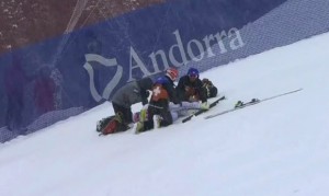 Lindsey Vonn had to be carried off the mountain after crashing in Saturday’s World Cup super G. (photo: NBC Sports)